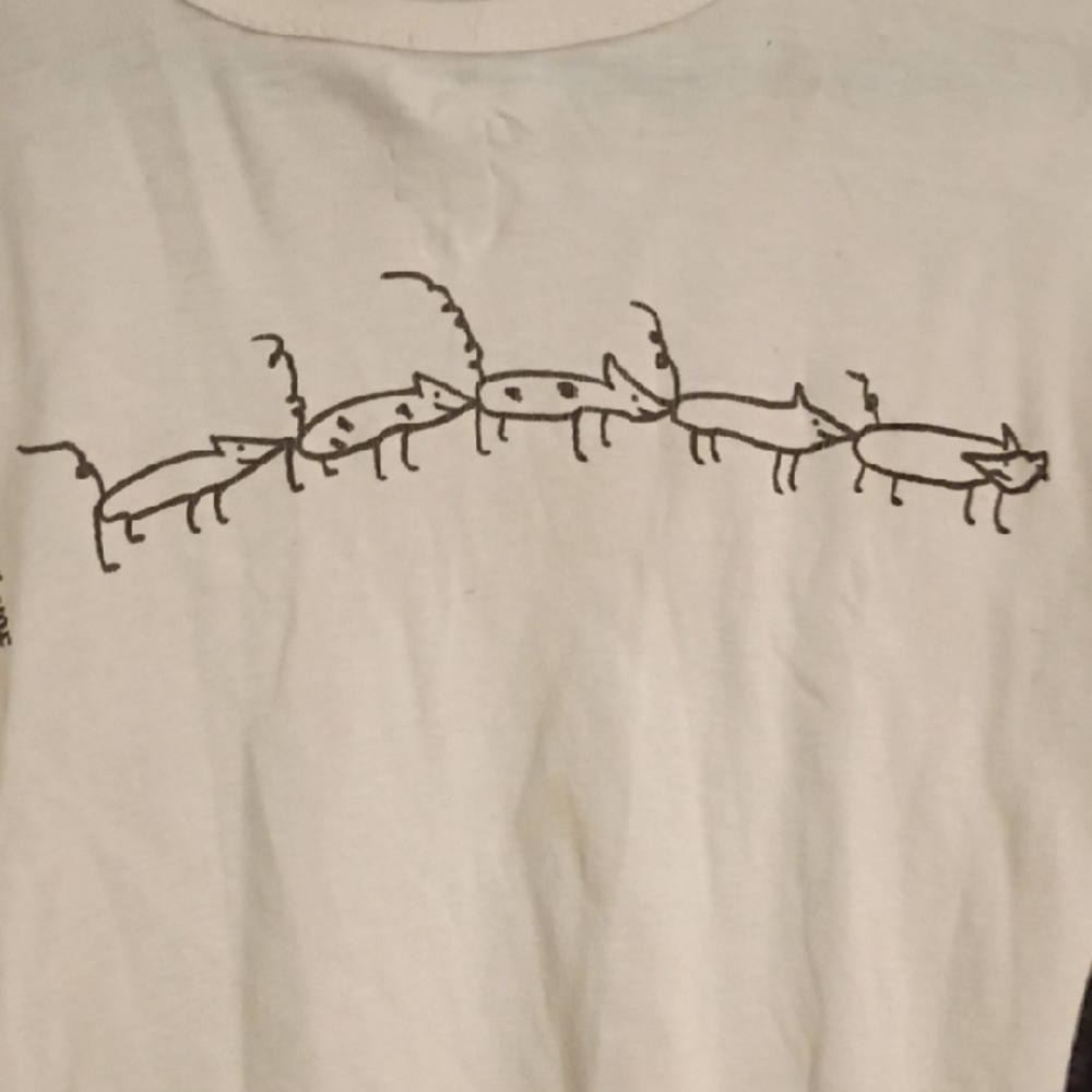 White Long Sleeve Tee with Hand-Drawn Fox Line Graphic